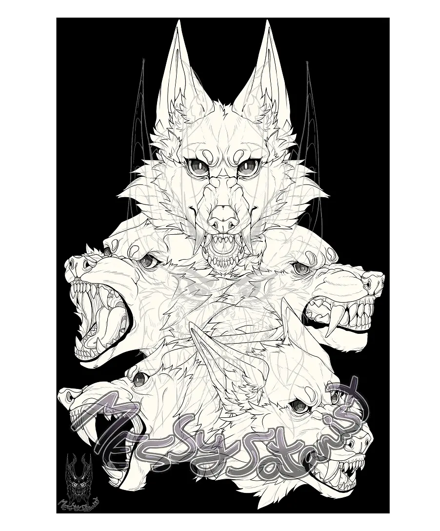 [91000000257] Wolf Heads Print